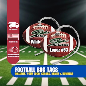 Benutzerdefinierter Fußball-Taschenanhänger, personalisierter Gepäckanhänger für Fußballausrüstung Enthält Ihr Teamlogo, Lanyard und Ihre Namenszahlen, Team bestellt Welcom
