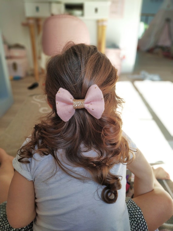 Personnalisé Bébé Rose Satin Hair Bow Paillettes Clip Nom Bandeau