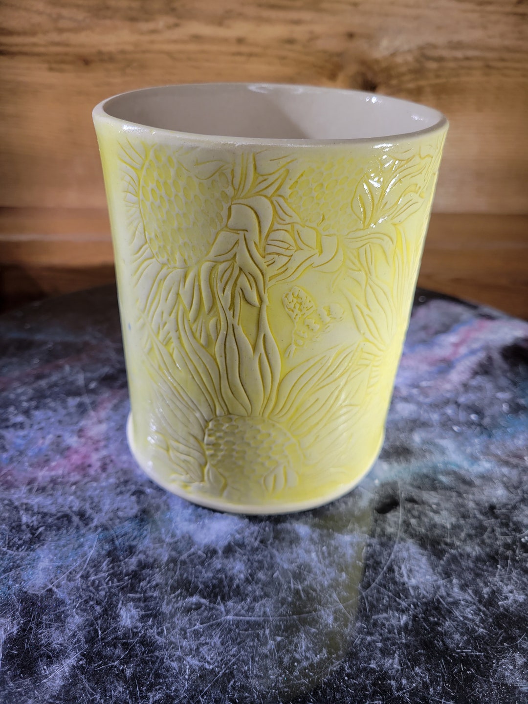 Sunflower and Bumble Bee Utensil Holder Bright Yellow Etsy