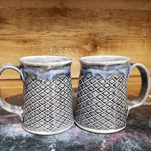 Smokey Purple Crisscross DIamond Patterned Pottery Mug