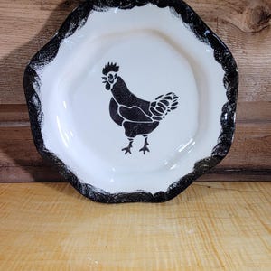 Chicken Hen Print Pottery Plate Medium 8&quot;