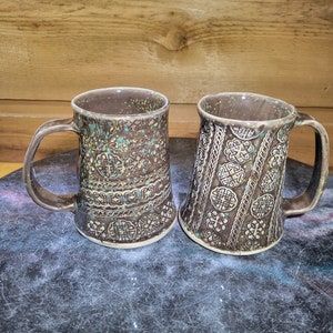 Celtic Multi Symbols Green/Gray Pottery Mug  11.5 oz.
