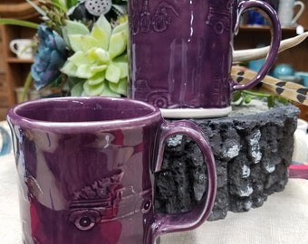 Gnomes and Trucks Purple Pottery Mug