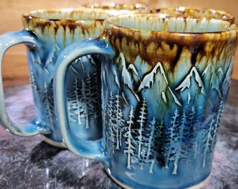 Pine Trees and Mountains Pottery Mug