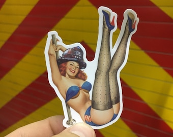 Vintage Pinup Sticker - Blue Bikini - Weather Resistant - UV Laminate - Matte Finish