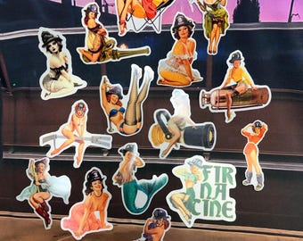 Vintage 15pc Firefighter Pinup Sticker Bundle - Weather Resistant - UV Laminate - Matte Finish