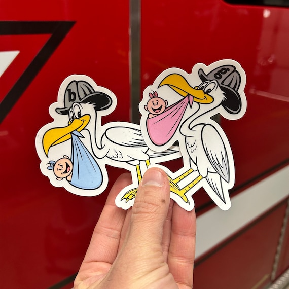 Firefighter Stork Sticker - Weather Resistant - UV Laminate- Matte Finish