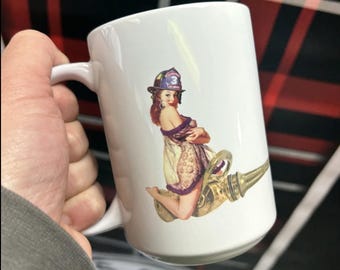 Solid Bore Nozzle Pinup - Firefighter - 15oz Ceramic Mug