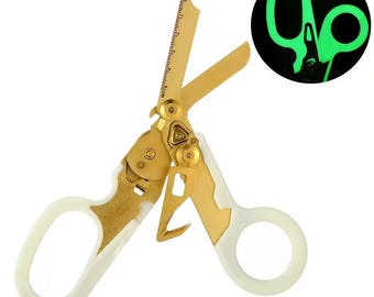 Folding Trauma Shears Gold - Personalized - 6 in 1 tool, Stainless Steel - Glow in the Dark