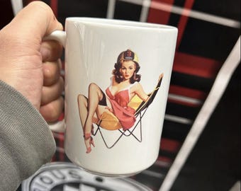 Summer Chair Pinup - Firefighter - 15oz Ceramic Mug