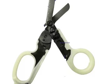 Folding Trauma Shears Black - Personalized - 6 in 1 tool, Stainless Steel - Glow in the Dark