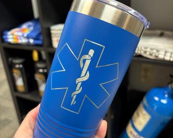 Stainless Steel 20oz Tumbler - Personalized - Laser Engraved Star of Life EMS - Insulated with Lid