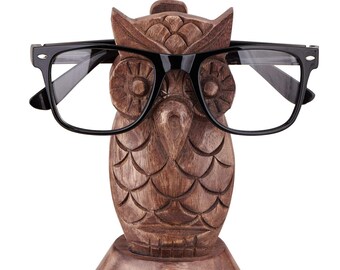 Wooden Handmade Owl Shape Specs Holder, Standard , Brown