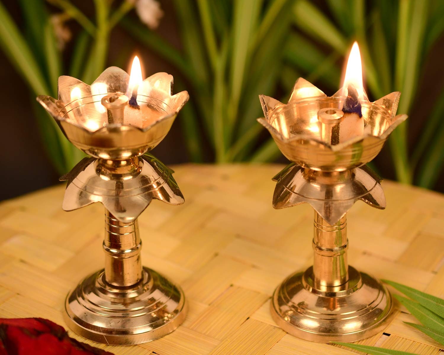 Set of 2 Brass Diya for Puja Temple Decoration Lotus Shape | Etsy