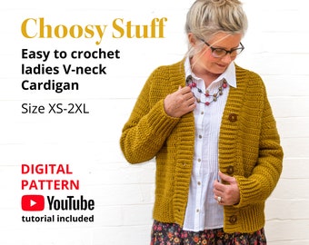 Crochet Ladies V-Neck Cardigan