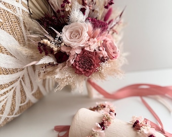 Bouquet de mariée « Cupcake de velours » | Bouquet de fleurs séchées | Décoration de mariage | Bouquet décoratif de fleurs séchées | Bouquet de mariée de fleurs séchées