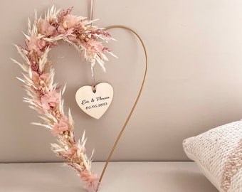 Gedroogde bloemenkrans/gedroogd bloemenhart "tedere liefde" / huwelijkscadeau / verjaardagscadeau / Moederdag cadeau / gepersonaliseerd cadeau