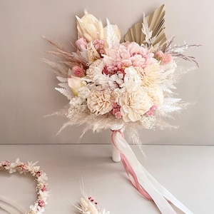 Brautstrauß „Strawberry Cake and Cream“ Trockenblumenstrauß / Trockenblumenbrautstrauß / Pampasgrasstrauß