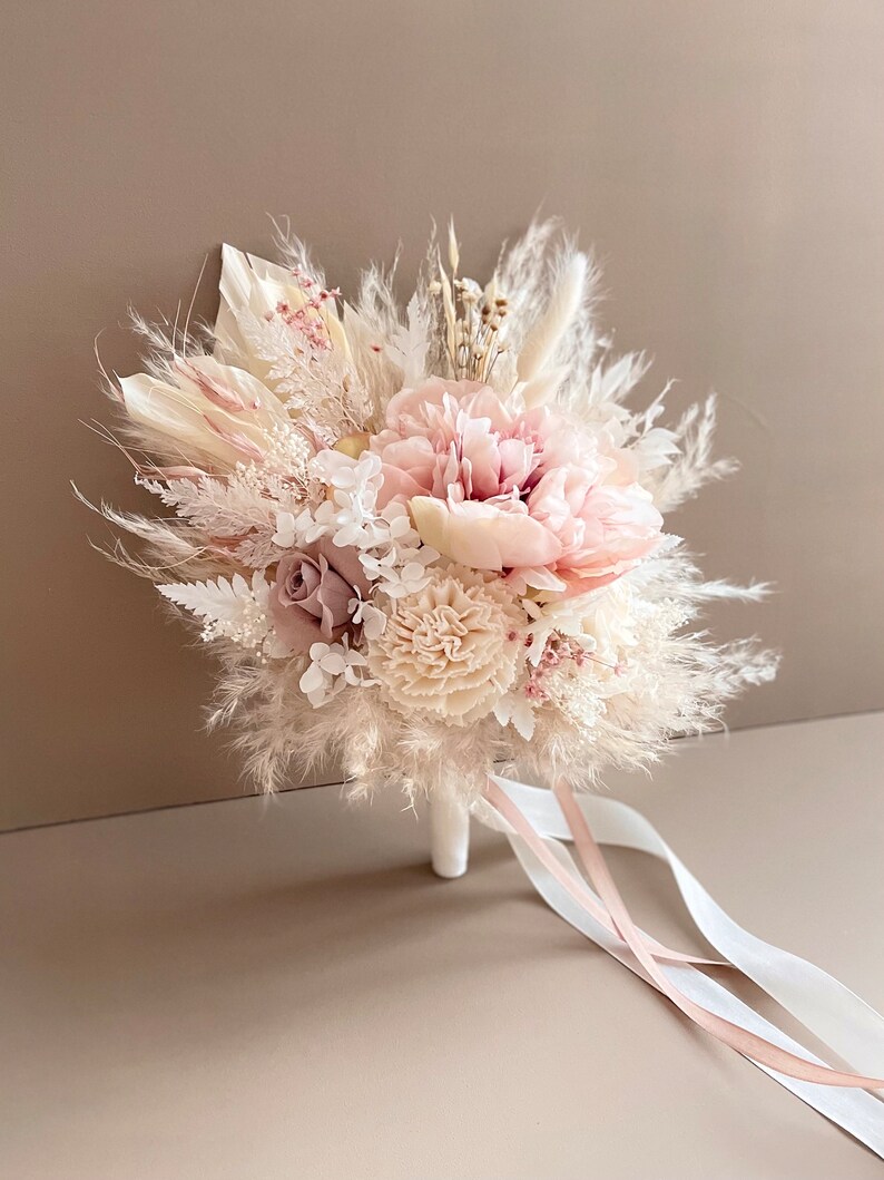 Standesamtstrauß Cotton Candy Small 2.0 Trockenblumenstrauß / Trockenblumenbrautstrauß / Hochzeitsdeko / Bohohochzeit Bild 8