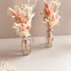 Mini dried flower bouquet with vase &quot;Peach, Blush & Honey&quot; with gift tag / Small gift | Table bouquets | Wedding table decoration