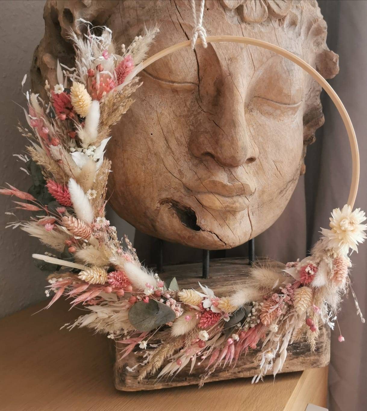 Couronne de Fleurs Séchées Fleur Cerisier/ Fleurs/Couronne Herbe Pampa /