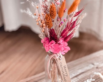 Mini Dried Flower Bouquet With Vase hello Beauty With Gift Tag / Small Gift  Table Bouquets Wedding Table Decoration 