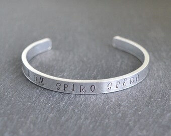 Hand Stamped Aluminium Bangle: Inspirational Latin Quote