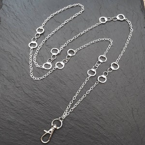 Handcuff Lanyard ~ Silver Handcuff Charms ~ Silver Plate Chain ID Card Holder ~ Lanyard Necklace ~ CWtChUSstore ~ Restraint