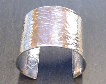 Hand Hammered Aluminum Cuff Bangle: Wide Statement Jewelry