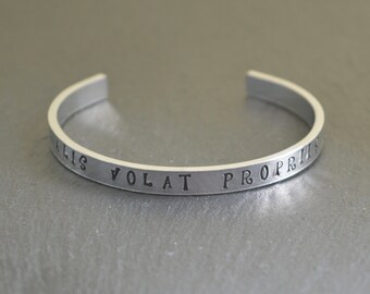 Hand Stamped Aluminium Bangle: Inspirational Latin Quote, Adjustable