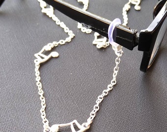 Musical Note Eyeglass Chain ~ Let The Music Play ~ Reading Glasses Lanyard ~ Spectacle Holder ~ Silver Charm Glasses Retainer ~ cwtchusstore