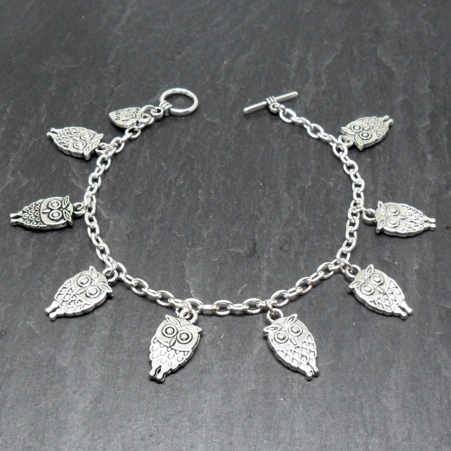 Silver Owl Charm Bracelet: Handmade Animal Jewelry