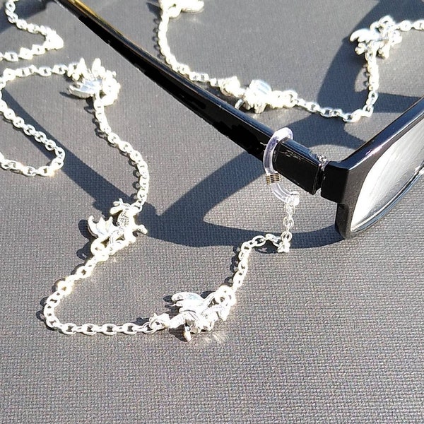 Dragon Eye Glass Chain / Face Mask Holder ~ There Might Indeed Be ~ Reading Glasses Lanyard ~ Silver Charm Glasses Retainer ~ CWtChUSstore
