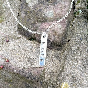 Hiraeth Necklace: Hand Stamped Aluminum Bar, Welsh Nostalgia Gift