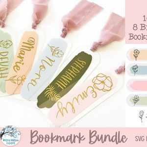 Pacchetto SVG segnalibro primaverile per Cricut, segnalibro floreale personalizzato con pennellata di vernice, segnalibro Boho per la lettura, regalo per gli amanti dei libri