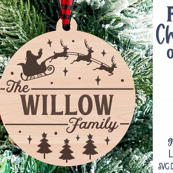 Christmas Family Ornament, File for Glowforge and Laser Cutter, Personalized Name Santa Christmas Ornament, Holiday Laser Cut SVG File