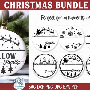 Pacchetto SVG di ornamento natalizio per famiglia per Cricut, regalo di Natale personalizzato con cognome, cartello per porta rotondo, vinile natalizio e file tagliati al laser