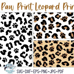 Paw Print Leopard Print SVG Bundel voor Cricut, Hond en Kat Voeten Animal Print PNG, Cheetah Print Patroon, Vinyl Decal Bestand voor Silhouette