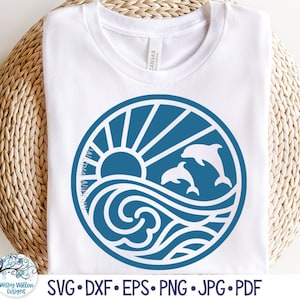 Delphin Strand SVG, runde Sommer Aufkleber Datei für Cricut, Strand Shirt Tank Top PNG, Delfine Schwimmen im Ozean JPG, Vinyl Aufkleber Datei Download
