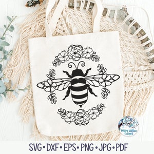 Bee with Flowers SVG, Floral Bee Svg, Summer Bee Shirt Design PNG, Vinyl Decal File for Cricut, Bee Mandala, Summer Animal, Save The Bees