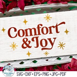 SVG de comodidad y alegría, SVG de Navidad retro, SVG de letrero navideño vintage moderno, diseño de SVG de camisa navideña, PNG, archivo de calcomanía de vinilo para Cricut