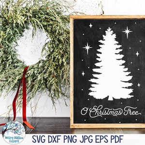 O Weihnachtsbaum SVG für Cricut, Bauernhaus Winter Sig, Vintage Urlaub, Kiefer Baum Silhouette mit Sternen, Vinyl Aufkleber geschnitten Datei für Silhouette