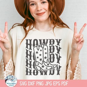 Howdy SVG für Cricut, Retro Western Cowgirl-Stiefel, Damen Country Western T-Shirt Design PNG, Cowboy druckbare JPG, Vinyl Aufkleber Schnittdatei
