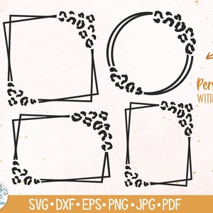 Leopard Print Frame SVG Bundle for Cricut, Animal Print Circle Border Png, Cheetah Print Square Border Frame PNG JPG, Vinyl Decal Cut File