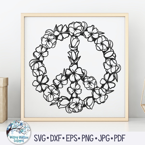 Peace Sign with Flowers SVG, Floral Peace Sign Svg, Peace Sign Mandala, Mandala Peace Sign, Hippie, Summer, Boho Vinyl Decal Cut File
