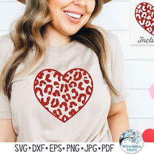 Leopard Print Heart SVG for Cricut, Valentine&#39;s Day Heart Silhouette JPG, Animal Print Heart Shape, Cheetah Heart Shape, Decal Cut File, PNG