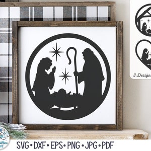 Christmas Nativity Manger SVG Bundle for Cricut, Circle Manger, Heart Manger with Baby Jesus, Mary, Joseph, Religious Vinyl Decal Cut File
