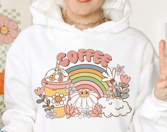 Coffee PNG, Retro Groovy Iced Coffee Sublimation, Boho Latte Printable JPG, Coffee Lover, Trendy Shirt Design PNG, Floral Coffee Tshirt Jpg