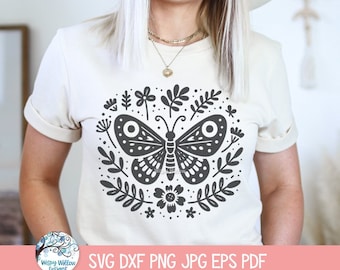 Mystical Moth SVG for Cricut, Boho Witchy Moth Illustration Clipart PNG, Floral Moth, Animal Insect, Witchcraft Shirt Design JPG, Cut File