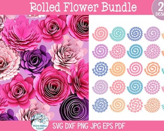 Rolled Flower SVG Bundle for Cricut, 3D Paper Flowers Template, Wedding Floral Bouquet Designs, Cardstock Paper Rose Digital Files